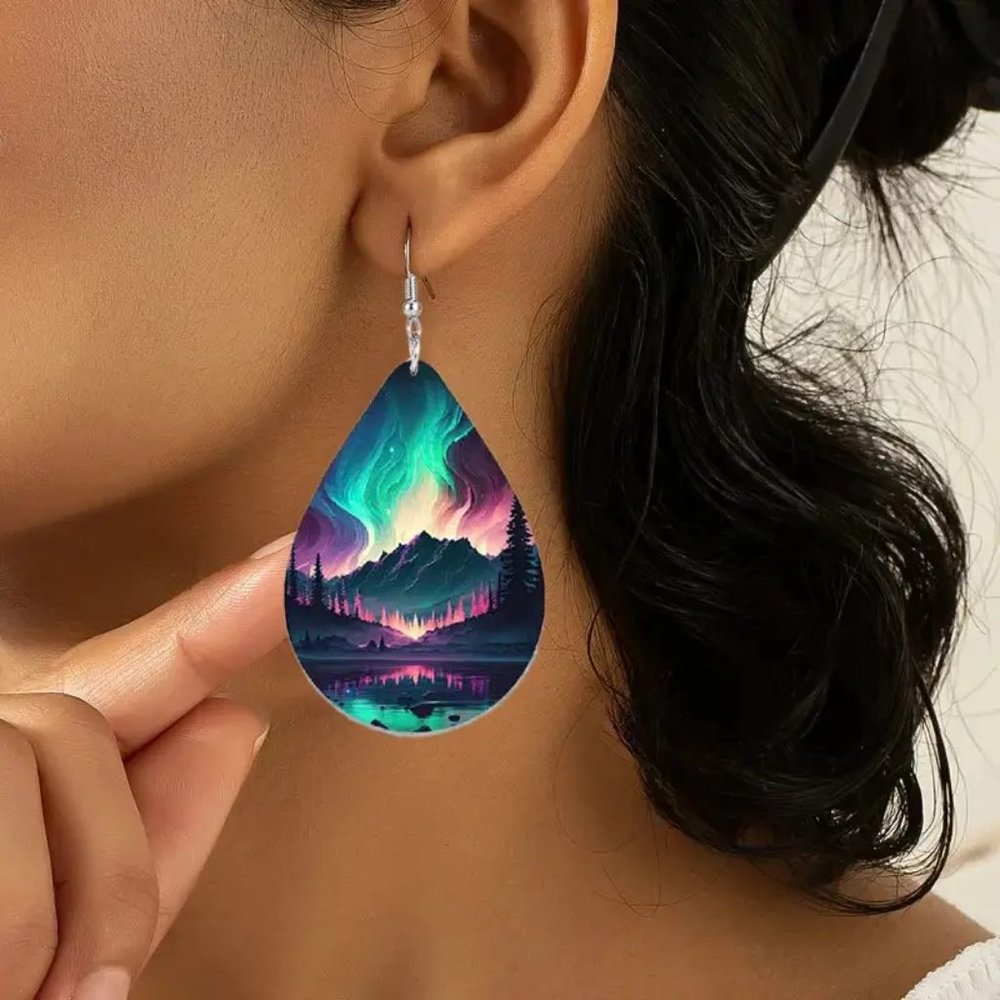 NEW! Aurora Mountain Scene Earrings
